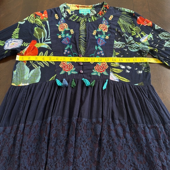 Antica Sartoria Floral Embroidered Boho Tassel Lace Tiered Babydoll Dress Sz M - Picture 10 of 11